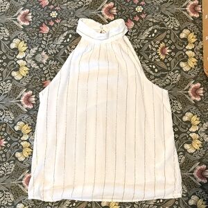 LOFT Elegant Halter Top White with Metallic Stripes M